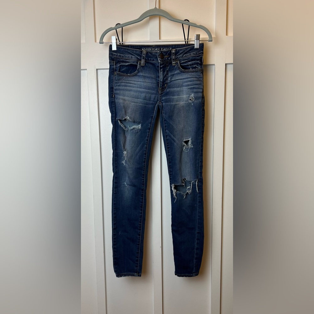 American Eagle Next Level Stretch Jeggings Distressed Size 0 Regular Dark Wash